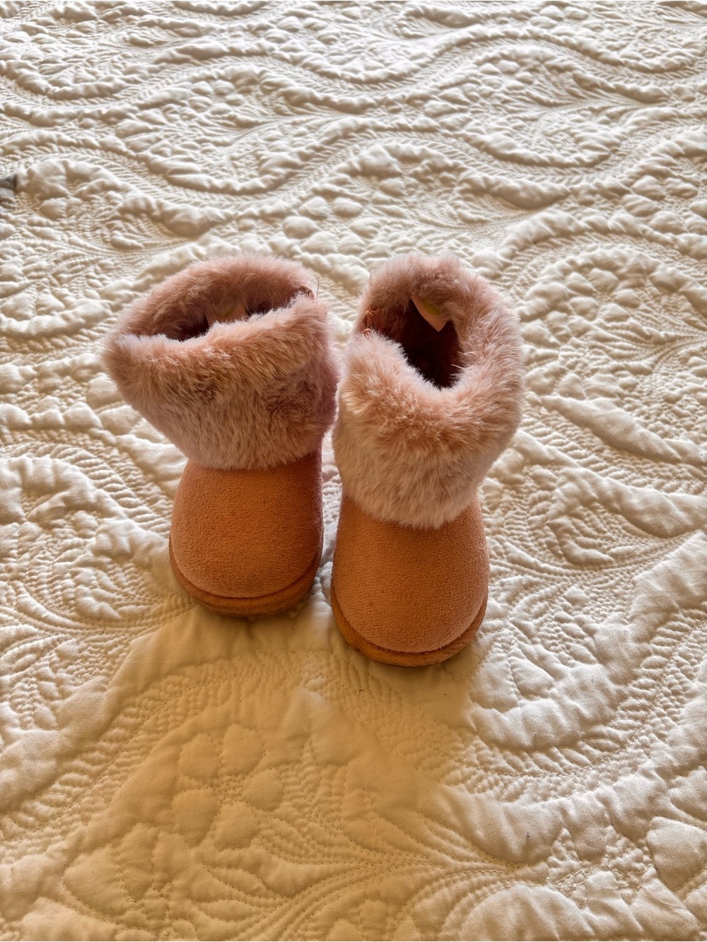 Kids Pink Faux Fur Booties - Plush Warm Winter Boots